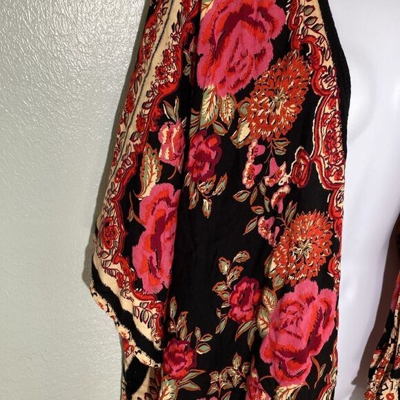 Angie Red Rose Scarf Kimono Cover Up, Boho Cardigan L - Picture 3 of 6